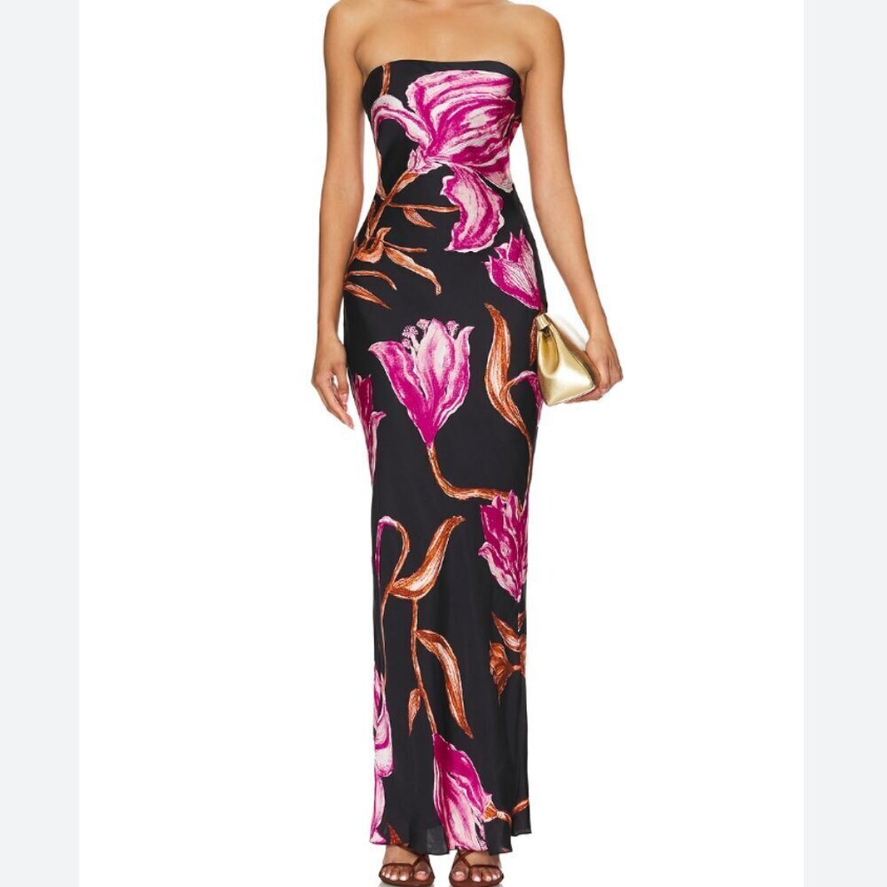 NWT ROCOCO SAND Maxi Strapless Dress in Black & Pink size XXS